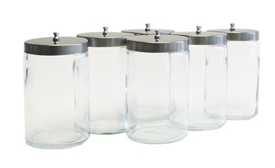 Jar Unlabeled, Flint Glass Sundry w/ Covers, 7'H X 4.25'D [17.8 x 10.8 cm], Transparent, Polished Aluminum Covers (6/CS) by Graham Field  ID 3458